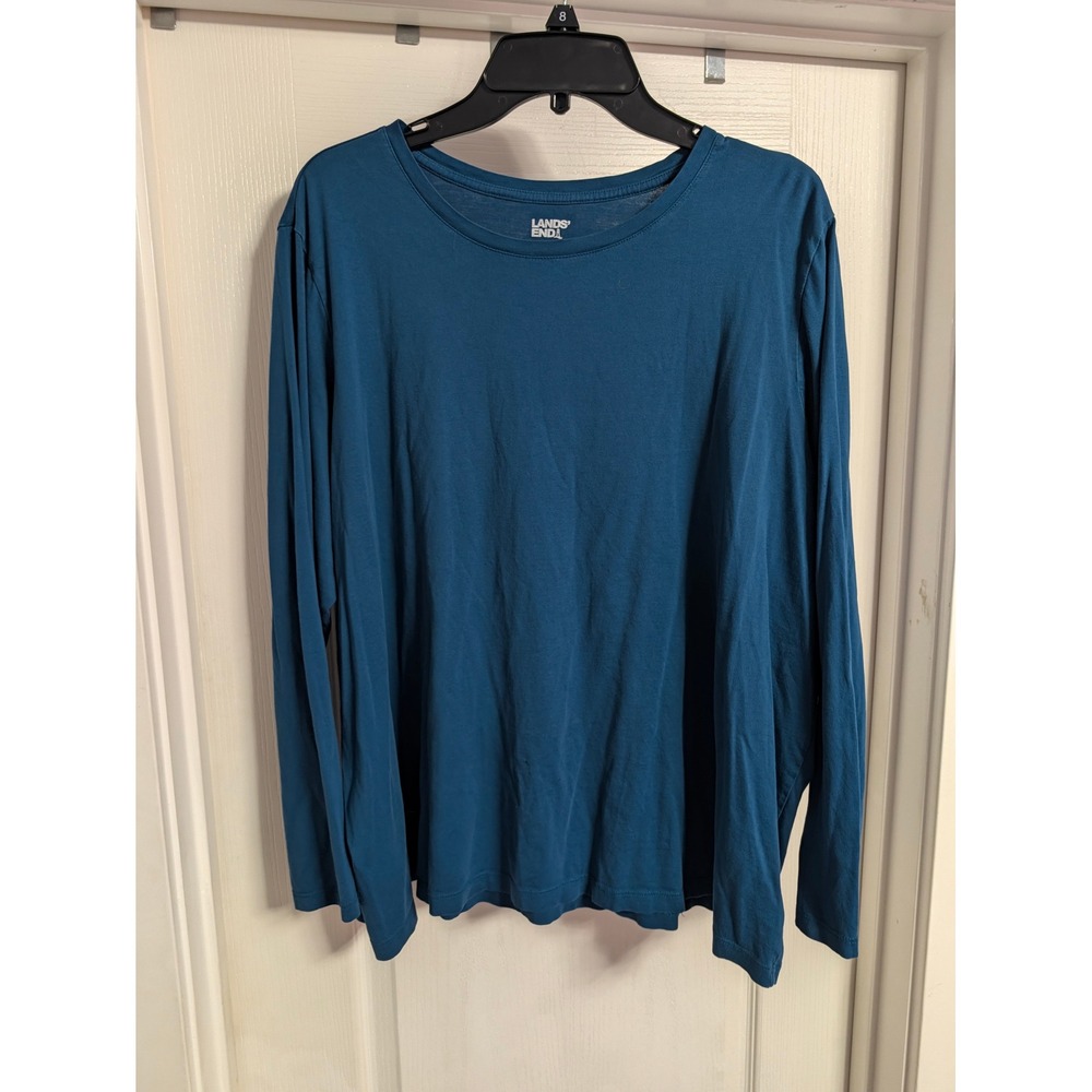 Lands End Womens 2X Teal Blue Long Sleeve Crewneck T-Shirt Plus Size 20W-22W